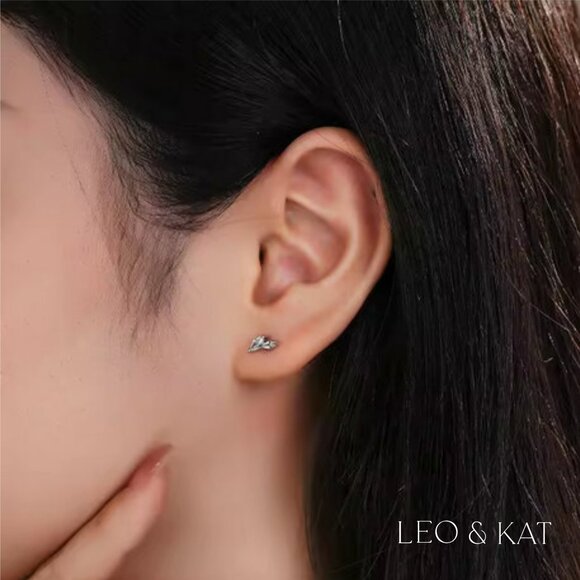 Marquise Stud Earrings in Gold and Silver. 925 Sterling Silver. #1033 - Picture 4 of 5